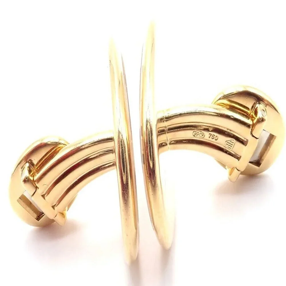 Rare! Patek Philippe 18k Yellow Gold Italian Flag Colors Enamel Large Cufflinks